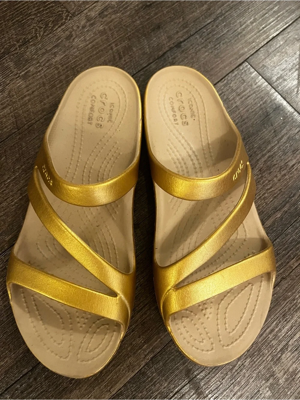 CROCS Metallic Gold Strappy Slide Sandal
